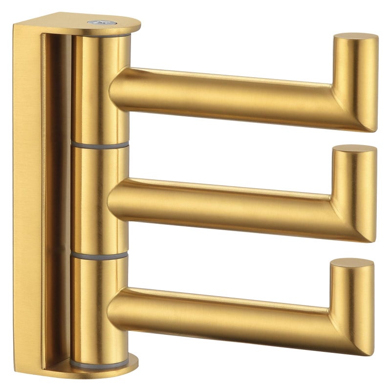 Angle Simple 3 Arms Towel Hook Brushed Dark Gold, 304 Stainless Steel Swivel Triple Towel Holder, Folding Bathroom Hook, Wall Mount - Image 1