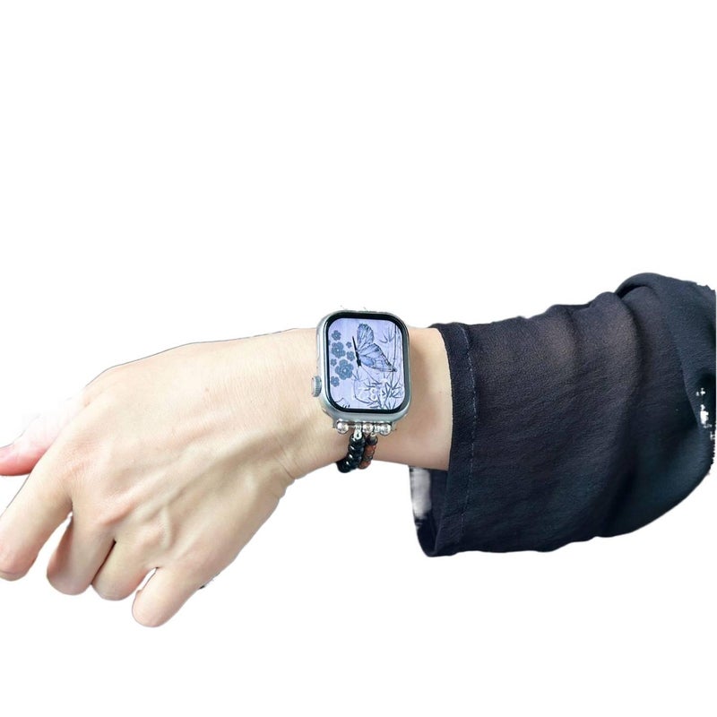 سوار ساعة ذكية سوار نايلون حلقي متوافق مع Apple Watch / SE بملاءمة قابلة للتعديل وحزام بديل للاستخدام اليومي باللون أسود قابل للتعديل للتخزين العملي للمدرسة للمكتب المنزلي - Image 4