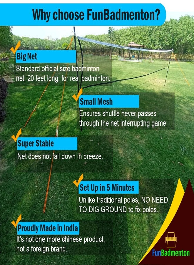 FunBadmenton 6.1M Portable Badminton Net Outdoor with Stand, Badminton Net with Foldable Stand Poles for Practice, Easy Setup for Outdoor Court, Garden, Beach, Backyard - Image 3