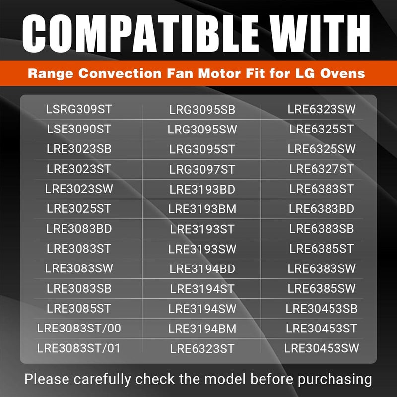 yeeluzan Range Convection Fan Motor Compatible with LG LRE3023ST LRE3025ST LRG3095ST LRE3083BD Oven, Replacement for EAU61865301, EAU60722701, 2666419, PS7791924, STPD00051624, AP5195470 - Image 3