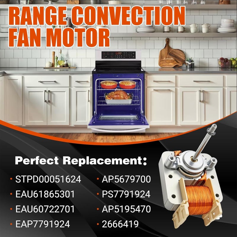 yeeluzan Range Convection Fan Motor Compatible with LG LRE3023ST LRE3025ST LRG3095ST LRE3083BD Oven, Replacement for EAU61865301, EAU60722701, 2666419, PS7791924, STPD00051624, AP5195470 - Image 2