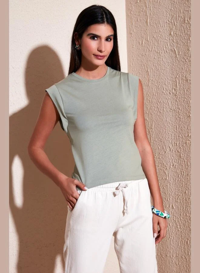 Lela Lela Cotton Crew Neck Sleeveless Basic T-Shirt Women's T-SHIRT 5864201