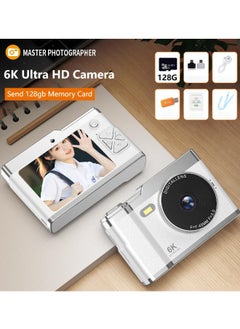 6K Digital Camera Video Camcorder 64MP 2.5Inch IPS Screen Auto Focus 8X Zoom Anti-shake Face Detact Smile Capture Built-in Flash with 128G Memory Card ﻿