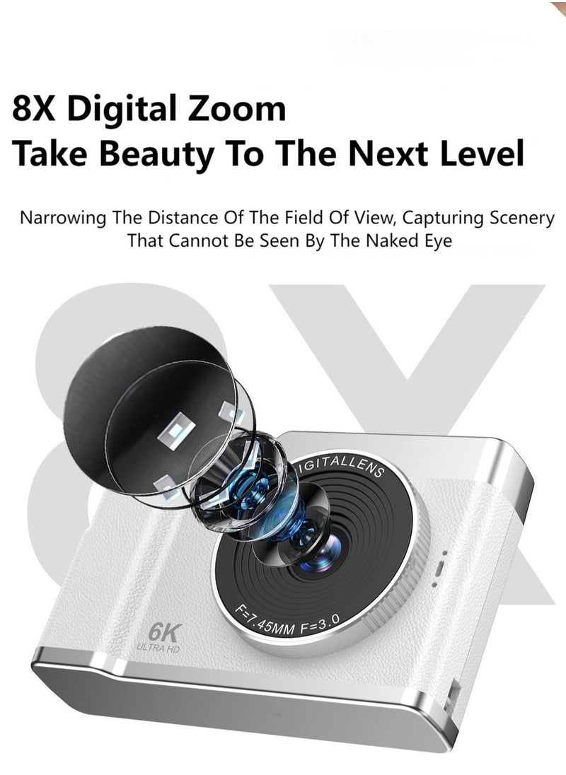 Generic - 6K Digital Camera Video Camcorder 64MP 2.5Inch IPS Screen Auto Focus 8X Zoom Anti-shake Face Detact Smile Capture Built-in Flash with 128G Memory Card ﻿ - Image 1