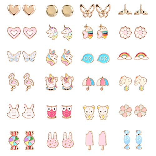 TAOMOCO 24 Pairs Hypoallergenic Stud Earrings Set for Girls Sensitive Ears With Stainless Steel Post Colorful Cute Earrings for Girls Women - Image 1