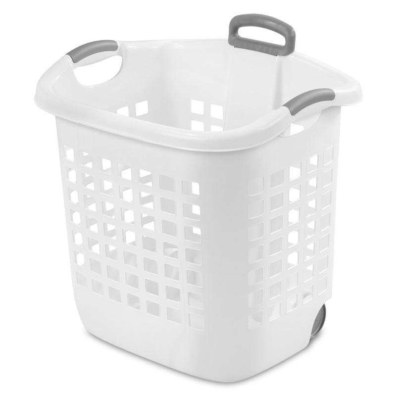Sterilite Sterilite 175 Bushel Ultra Wheeled Laundry Basket Handle and Wheels for Easy Rolling of Clothes to and from the Laundry Room Plastic White 4Pack