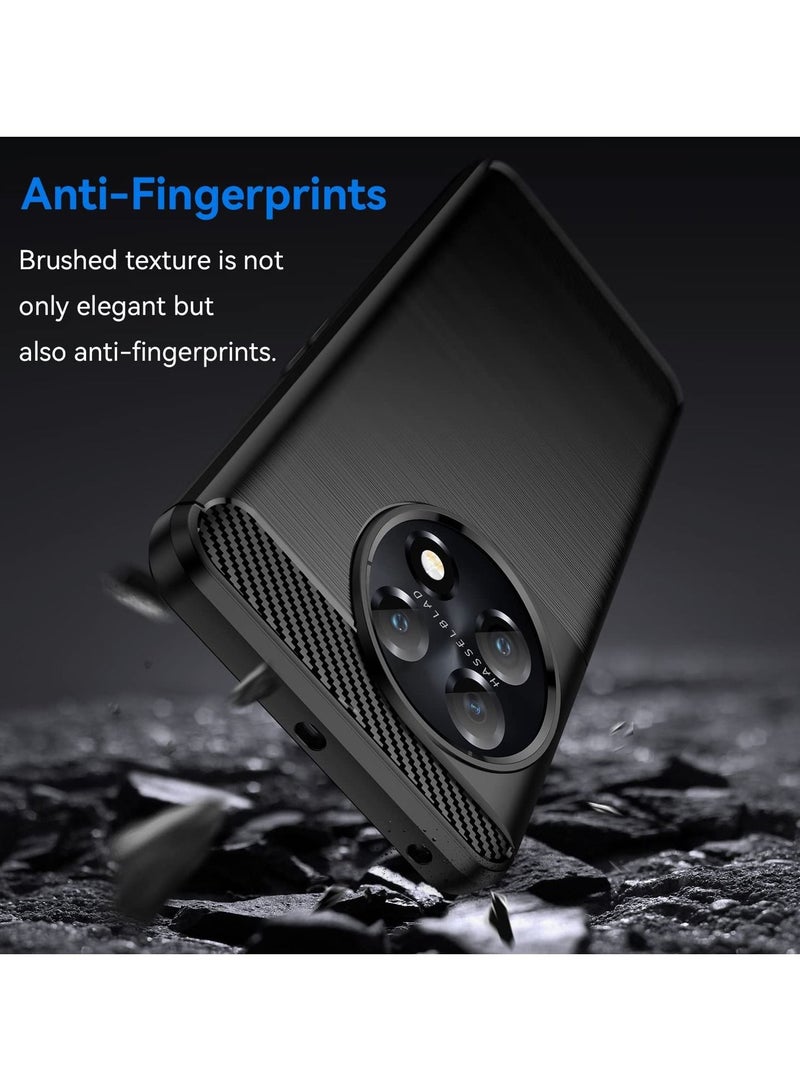 CATANES OnePlus 11 Case Slim Soft TPU Brushed Carbon Fiber Anti-Fingerprint Shockproof Cover Black - Image 3