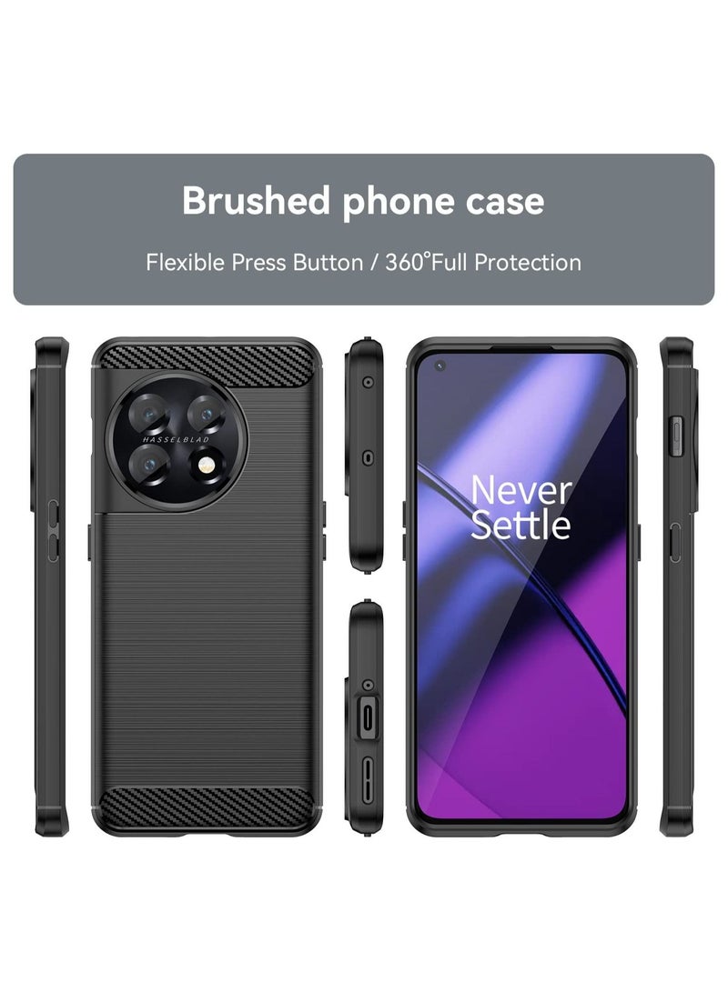 CATANES OnePlus 11 Case Slim Soft TPU Brushed Carbon Fiber Anti-Fingerprint Shockproof Cover Black - Image 5
