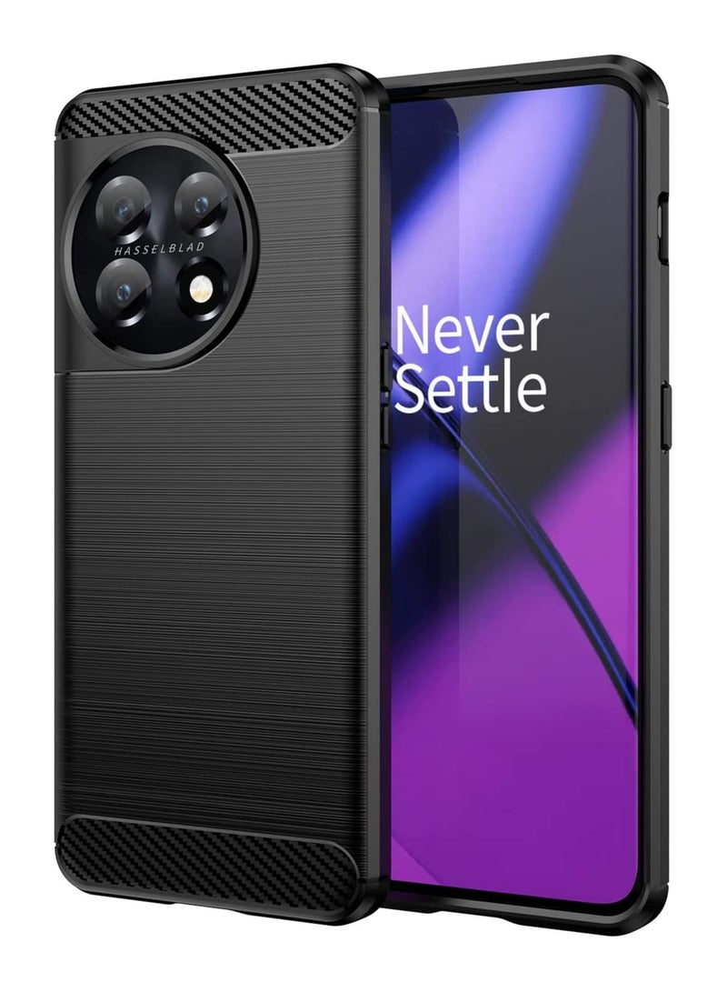 CATANES OnePlus 11 Case Slim Soft TPU Brushed Carbon Fiber Anti-Fingerprint Shockproof Cover Black - Image 1