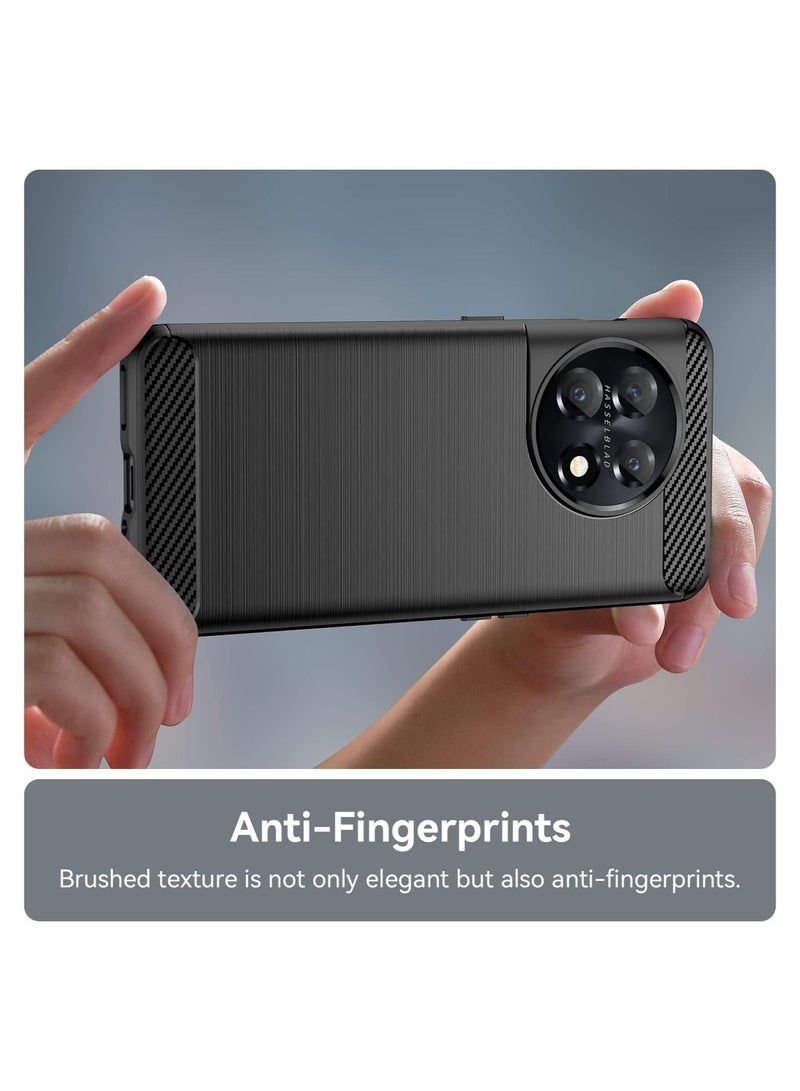 CATANES OnePlus 11 Case Slim Soft TPU Brushed Carbon Fiber Anti-Fingerprint Shockproof Cover Black - Image 2