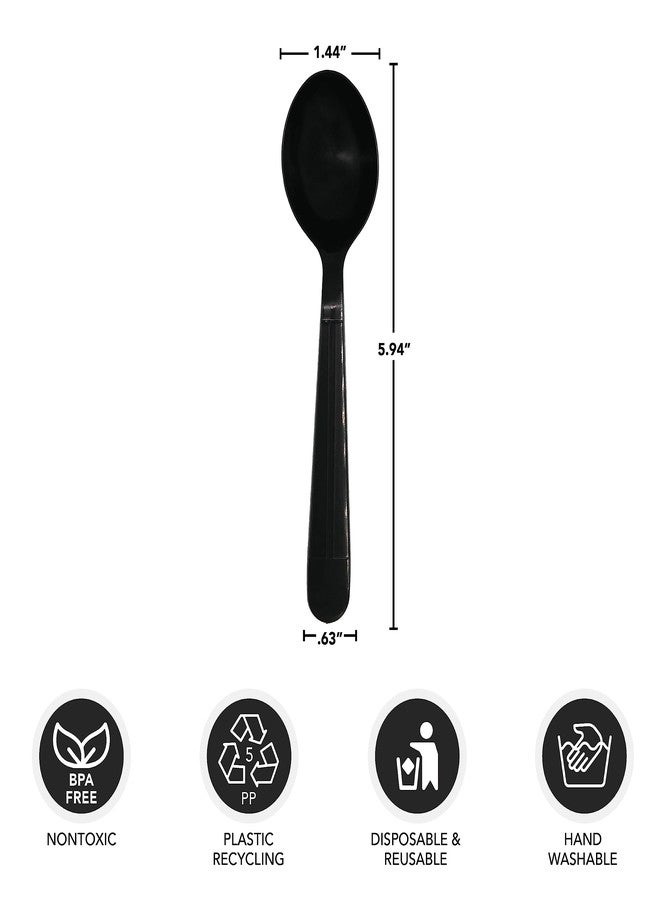 Party Essentials أساسيات الحفلات مجموعات أدوات المائدة البلاستيكية السوداء المغلفة فردياً / عبوات أدوات المائدة الثقيلة، ملعقة حساء، 100 مجموعة - Image 4