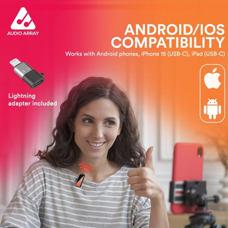 Audio Array AM-W17 Dual Wireless Lapel Mic|in-Built ANC, Plug N Play,Long Battery Life, Ultra-Low Latency,Upto 30M Range|Compatible with iPhone & Android|Vlogging, Streaming, Teaching,YouTube, Black - Image 5
