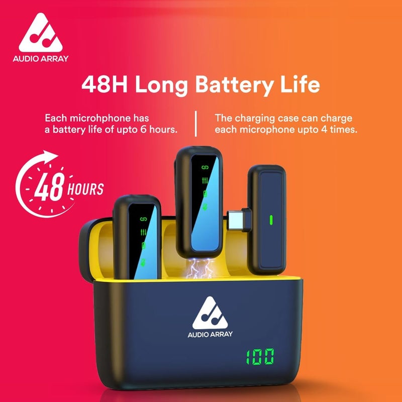 Audio Array AM-W17 Dual Wireless Lapel Mic|in-Built ANC, Plug N Play,Long Battery Life, Ultra-Low Latency,Upto 30M Range|Compatible with iPhone & Android|Vlogging, Streaming, Teaching,YouTube, Black - Image 3