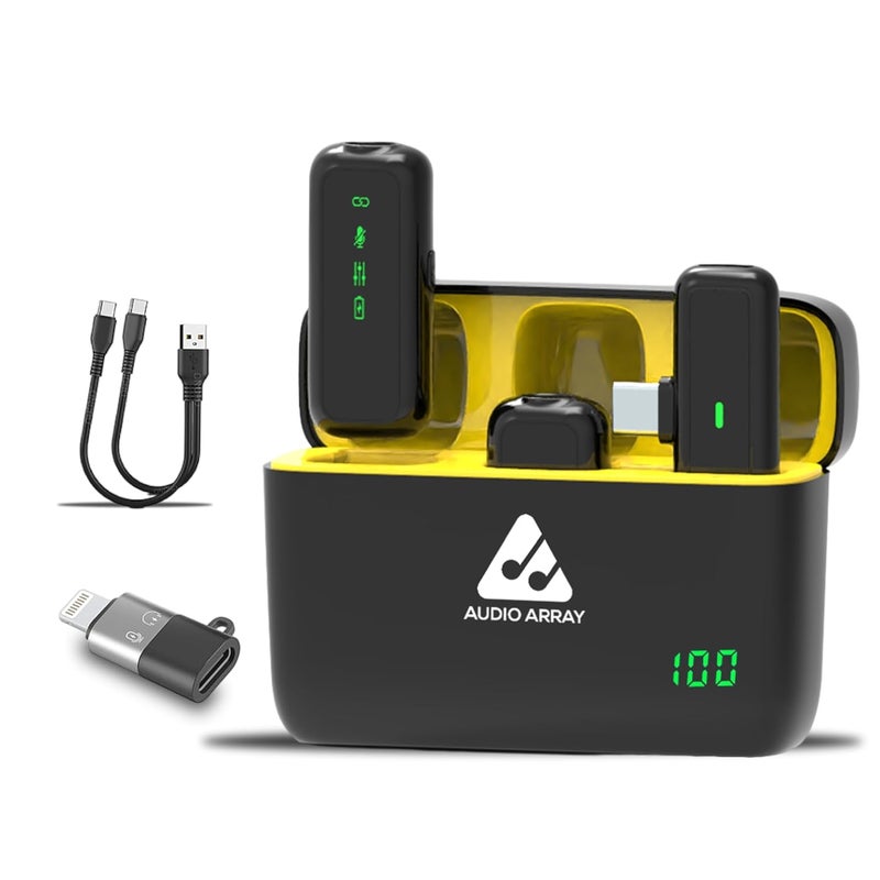 Audio Array AM-W17 Dual Wireless Lapel Mic|in-Built ANC, Plug N Play,Long Battery Life, Ultra-Low Latency,Upto 30M Range|Compatible with iPhone & Android|Vlogging, Streaming, Teaching,YouTube, Black - Image 1