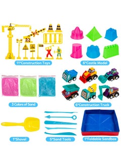 ThinkMax ThinkMax Sand Kit for Kids, 3lbs Sand, 6 Mini Construction Trucks, Construction Toys and Signs, Castle Sand Molds Tools, Foldable Box and Storage Bin Tote, 43PCS Sand Set for Boys Grils  - Image 3