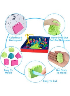 ThinkMax ThinkMax Sand Kit for Kids, 3lbs Sand, 6 Mini Construction Trucks, Construction Toys and Signs, Castle Sand Molds Tools, Foldable Box and Storage Bin Tote, 43PCS Sand Set for Boys Grils  - Image 5