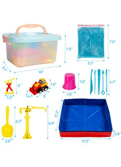 ThinkMax ThinkMax Sand Kit for Kids, 3lbs Sand, 6 Mini Construction Trucks, Construction Toys and Signs, Castle Sand Molds Tools, Foldable Box and Storage Bin Tote, 43PCS Sand Set for Boys Grils  - Image 2