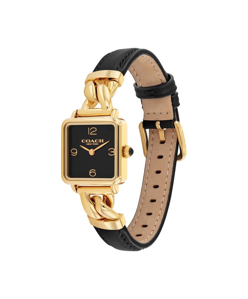 COACH ساعة نسائية مربعة من الفولاذ الذهبي الرقيق مع طلاء أيوني - Image 1