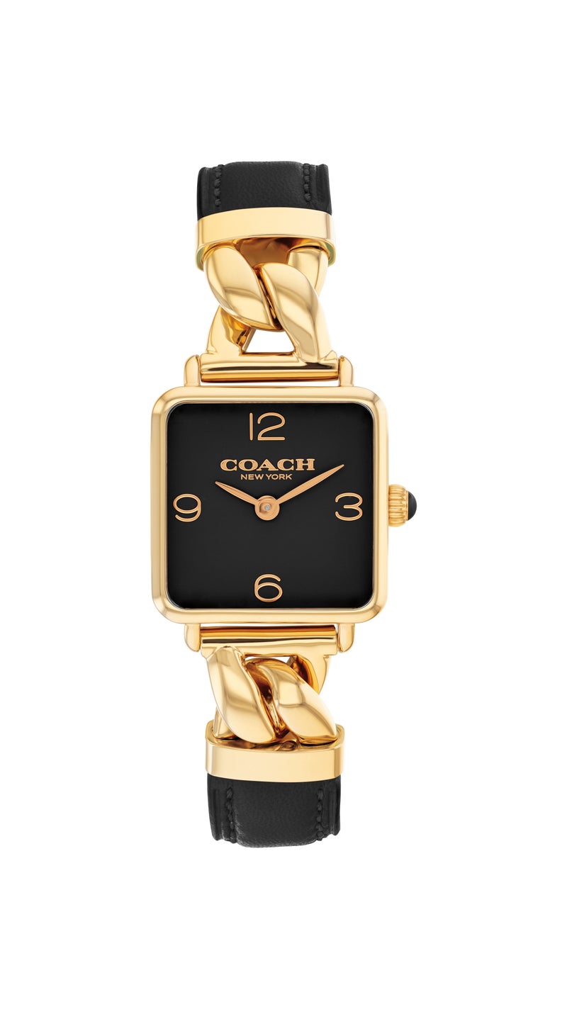 COACH ساعة نسائية مربعة من الفولاذ الذهبي الرقيق مع طلاء أيوني - Image 3