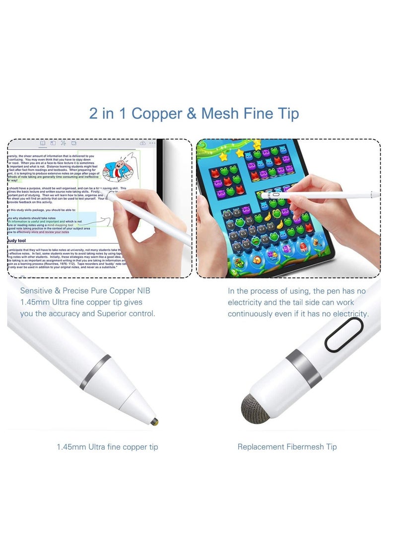 BGM Active Stylus Pen White/Black 1.45mm fine Tip for iPad Apple iPhone Samsung Tablets, on iOS and Android Capacitive Touchscreen, Take-Note Hand-Written Draw no lags Skipping,Rechargeable  - Image 3