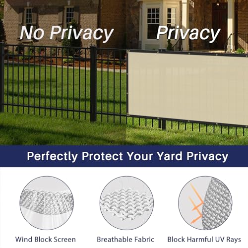 Windscreen4less Privacy Fence Screen Heavy Duty Windscreen Fencing Mesh Fabric Shade Net Cover with Brass Grommtes for Outdoor Wall Garden Yard Pool Deck, 6'x50' Beige - Image 3