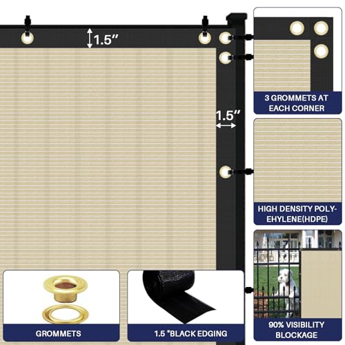 Windscreen4less Privacy Fence Screen Heavy Duty Windscreen Fencing Mesh Fabric Shade Net Cover with Brass Grommtes for Outdoor Wall Garden Yard Pool Deck, 6'x50' Beige - Image 4