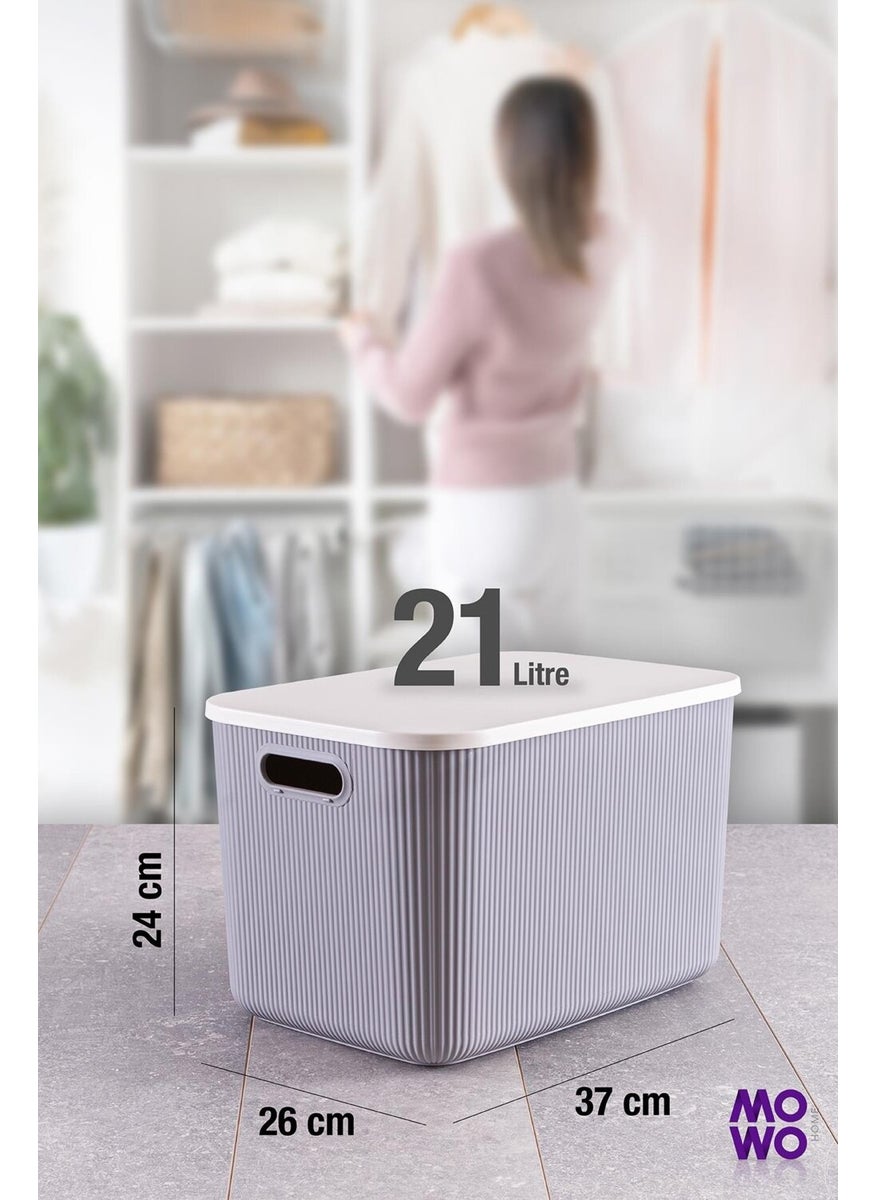 Mowo Home - Trove Gray 21 Lt Multi-Purpose Cabinet Organizer Box with Lid, Decorative Storage Box - Image 1