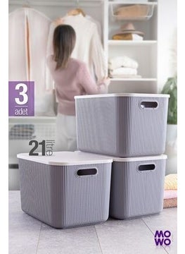 Mowo Home Trove Gray 21 Lt Multi-Purpose Cabinet Organizer Box with Lid, Decorative Storage Box  - Image 1