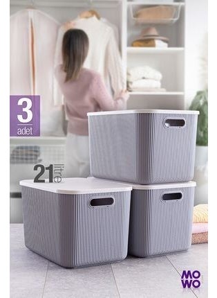 Mowo Home - Trove Gray 21 Lt Multi-Purpose Cabinet Organizer Box with Lid, Decorative Storage Box - Image 1