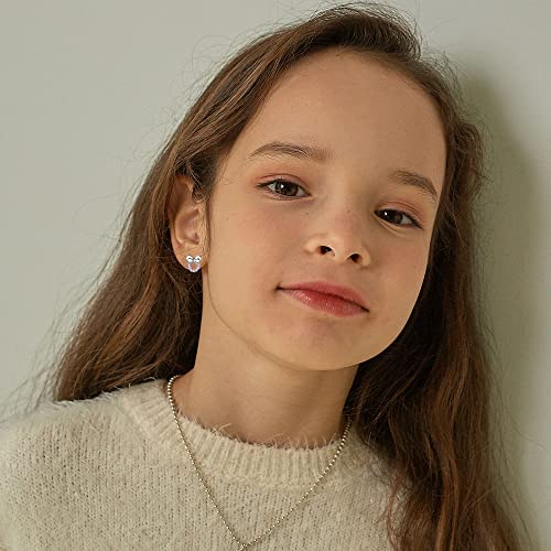 TOPBRIGHT 8 Pairs Hypoallergenic Earrings 925 Sterling Silver Stud Earrings Heart CZ Tiny Butterfly For Kids, Toddlers, Little Girls, Teens, Women - Image 5