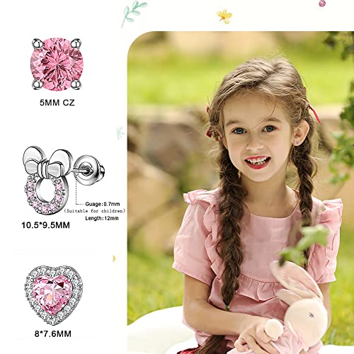 TOPBRIGHT 8 Pairs Hypoallergenic Earrings 925 Sterling Silver Stud Earrings Heart CZ Tiny Butterfly For Kids, Toddlers, Little Girls, Teens, Women - Image 3
