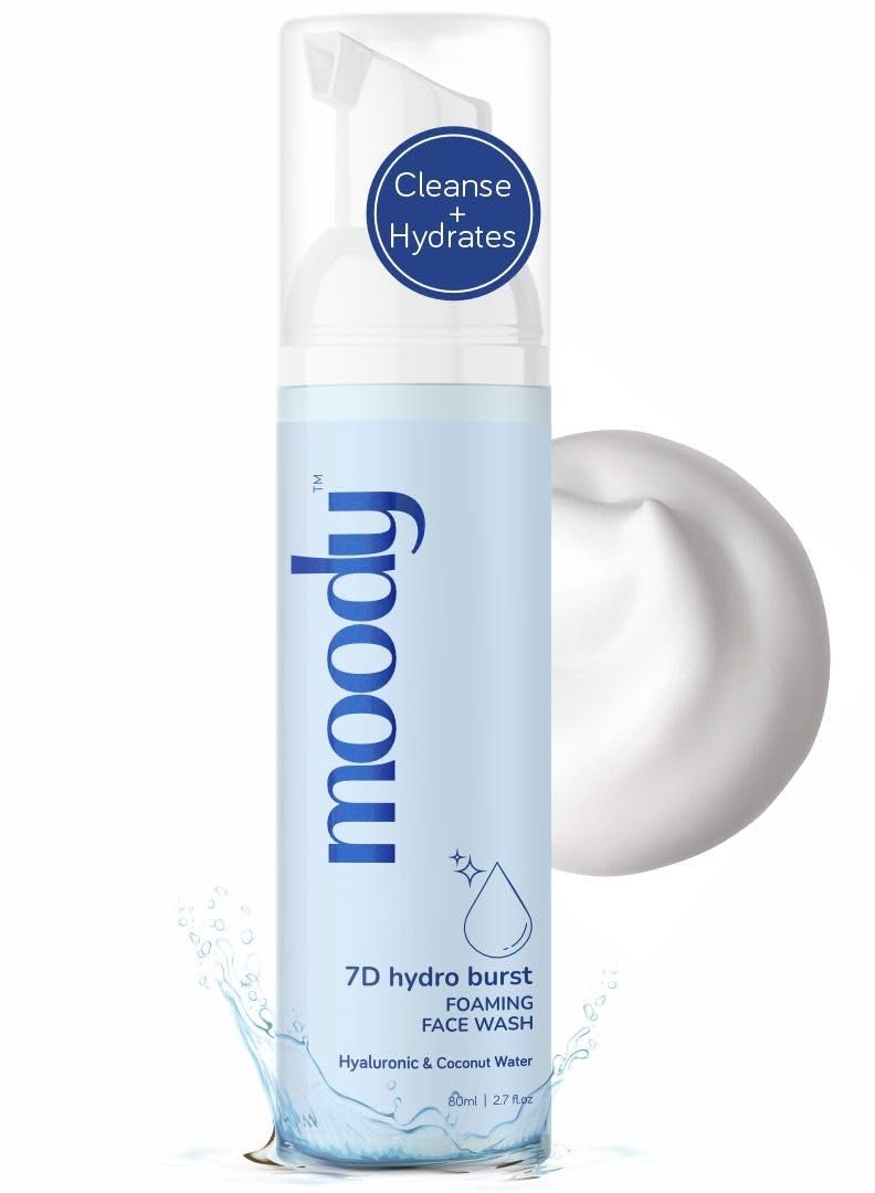 Moody 7D Hydro Burst Foaming Face Wash with Hyaluronic Acid & Coconut | Deep Pore Cleansing | Face Wash for Glowing Skin | Non-Drying & Gentle Cleanser | Sulphate Free & Vegan | Men & Women,80 ml - Image 1