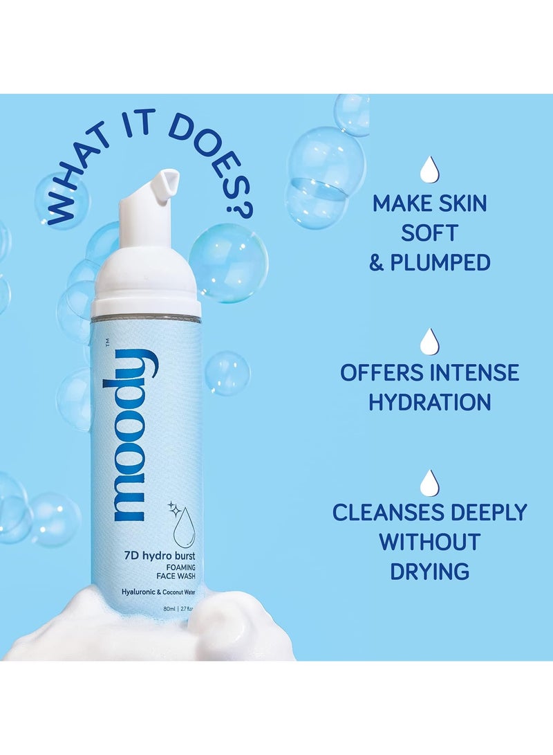 Moody 7D Hydro Burst Foaming Face Wash with Hyaluronic Acid & Coconut | Deep Pore Cleansing | Face Wash for Glowing Skin | Non-Drying & Gentle Cleanser | Sulphate Free & Vegan | Men & Women,80 ml - Image 2