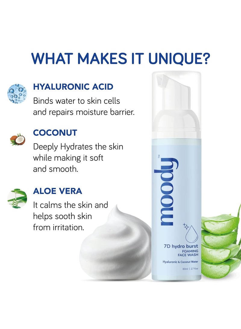 Moody 7D Hydro Burst Foaming Face Wash with Hyaluronic Acid & Coconut | Deep Pore Cleansing | Face Wash for Glowing Skin | Non-Drying & Gentle Cleanser | Sulphate Free & Vegan | Men & Women,80 ml - Image 3