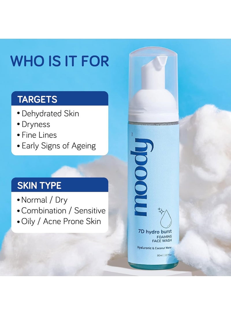 Moody 7D Hydro Burst Foaming Face Wash with Hyaluronic Acid & Coconut | Deep Pore Cleansing | Face Wash for Glowing Skin | Non-Drying & Gentle Cleanser | Sulphate Free & Vegan | Men & Women,80 ml - Image 5