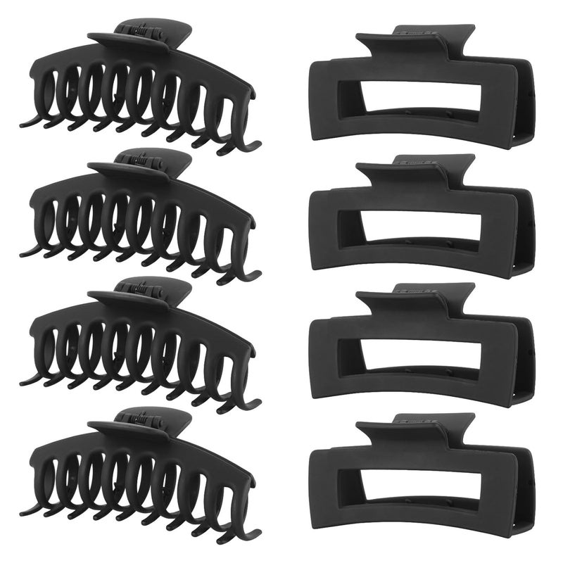 Black Hair Clips for Women 8 Pack 43 Inch Large Hair Claw Clips for Women Thin Thick Curly Hair Big Matte Banana ClipsStrong Hold jaw clips