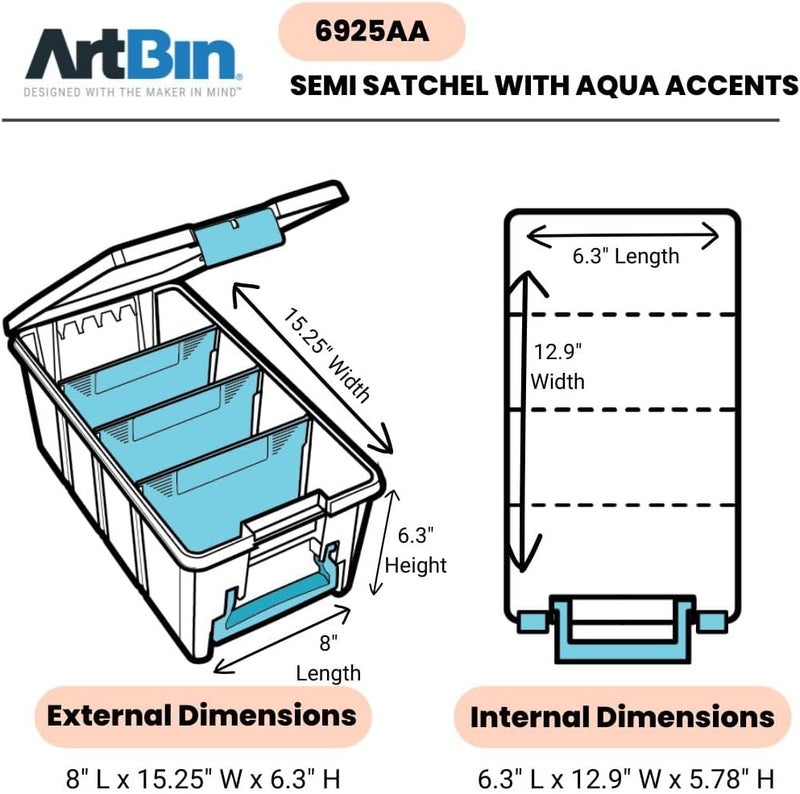 ArtBin 6925AA Semi Satchel with Removable Dividers, Portable Art & Craft Organizer with Handle, [1] Plastic Storage Case, Clear with Aqua Accents - Image 2