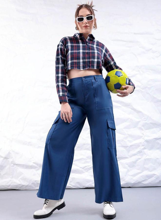 Freehand Women Blue Flared Cargo Trousers - Image 5