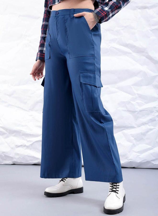 Freehand Women Blue Flared Cargo Trousers - Image 2