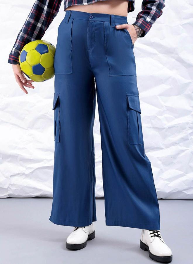 Freehand Women Blue Flared Cargo Trousers - Image 1