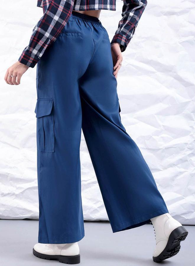 Freehand Women Blue Flared Cargo Trousers - Image 3
