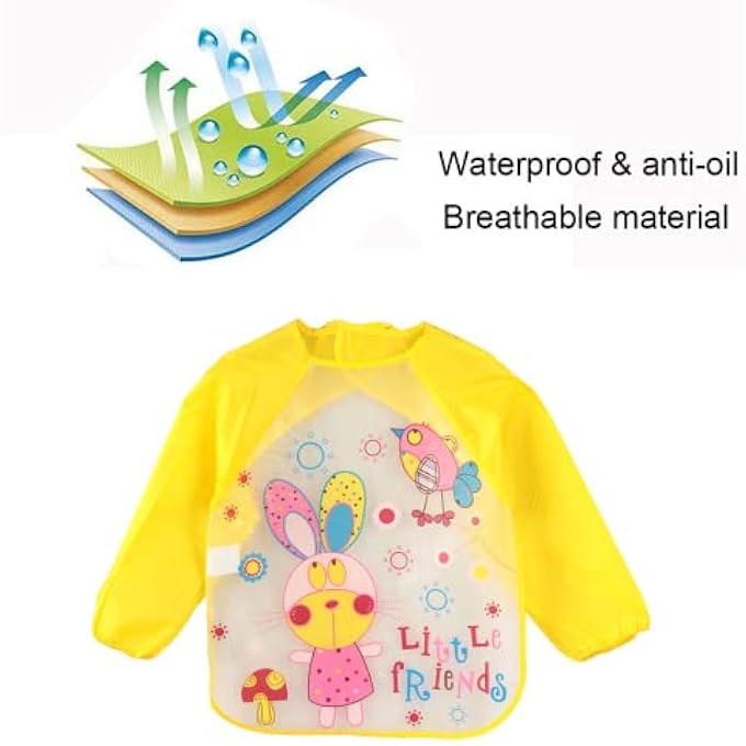 PAINTING APRONS FOR KIDS, LONG SLEEVE WATERPROOF TODDLER ART PLAY SMOCK, CHILDRENS EASY CLEAN ART APRONS FOR AGE 1-7 YEARS BOY GIRL (YELLOW) - Image 3