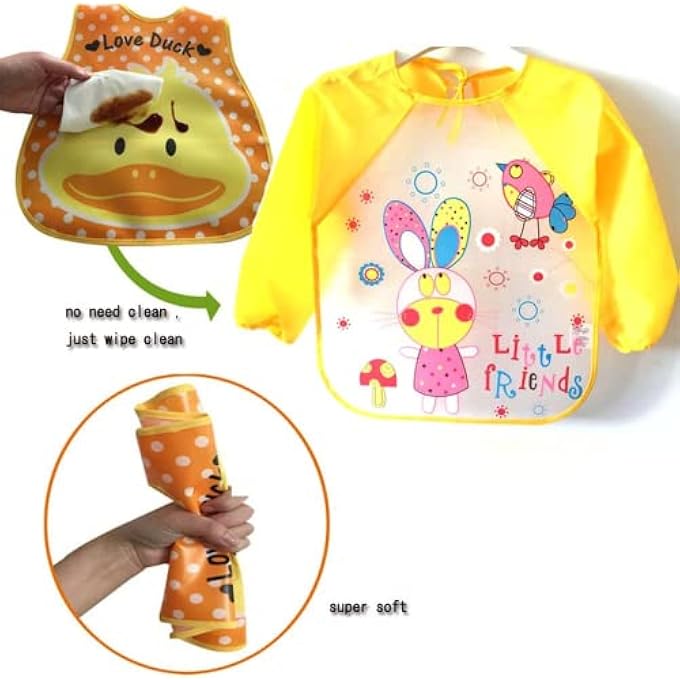 PAINTING APRONS FOR KIDS, LONG SLEEVE WATERPROOF TODDLER ART PLAY SMOCK, CHILDRENS EASY CLEAN ART APRONS FOR AGE 1-7 YEARS BOY GIRL (YELLOW) - Image 5