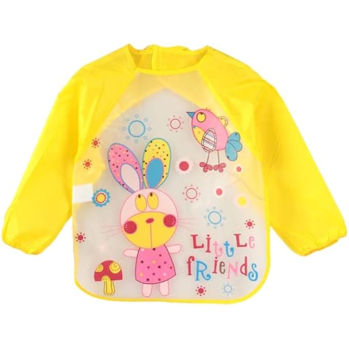 PAINTING APRONS FOR KIDS, LONG SLEEVE WATERPROOF TODDLER ART PLAY SMOCK, CHILDRENS EASY CLEAN ART APRONS FOR AGE 1-7 YEARS BOY GIRL (YELLOW) - Image 1