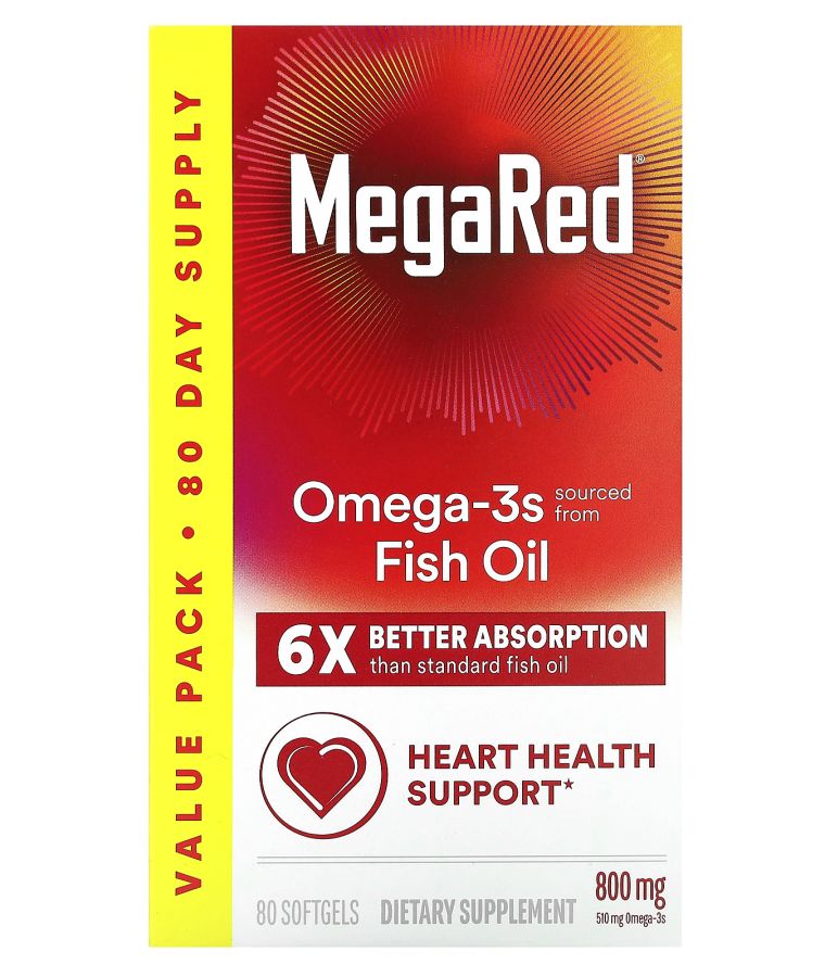 MegaRed Omega-3s Fish Oil Vanilla 800 mg 80 Softgels