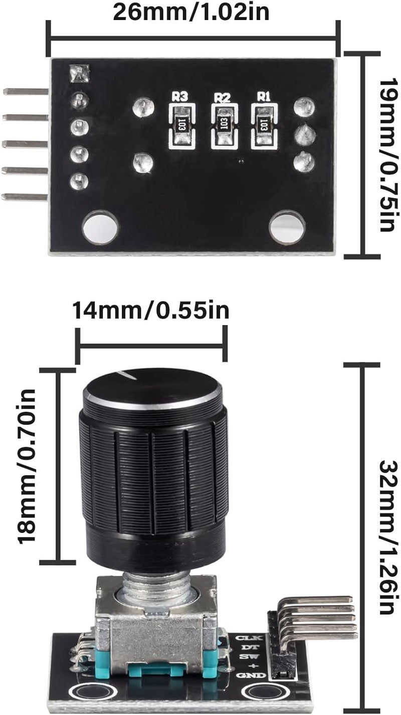 JTAREA KY-040 Rotary Encoder Module 360 Degree Switch Encoders with Knob Cap Brick Sensor Modules(Pack of 2pcs) - Image 2