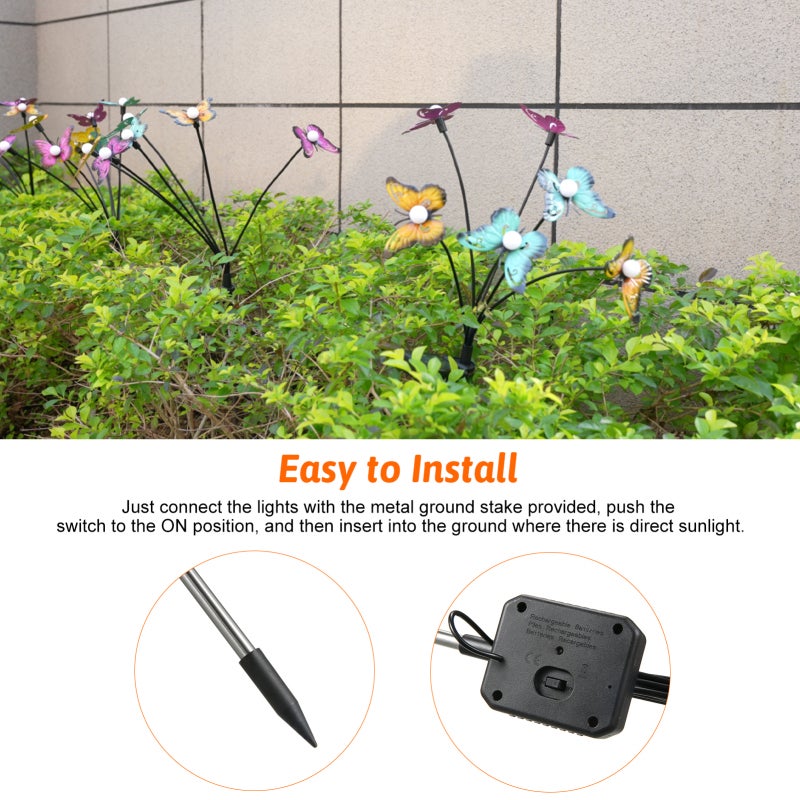 Neoglint Solar Garden Lights Decorative Butterfly Swaying Lawn Lamp Outdoor Landscape Pathway Light IP65 Waterproof Solar Lights for Yard Patio Pathway Lawn - Image 3