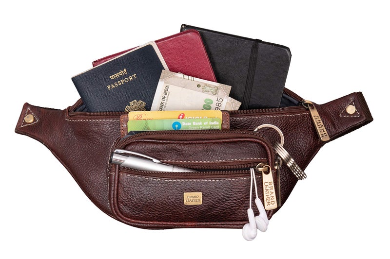 BRAND LEATHER Stylish Genuine Leather Waist Bag Elegant Style Travel Pouch Passport Holder with Adjustable Strap for Multipurpose Use (Brown) - Image 5