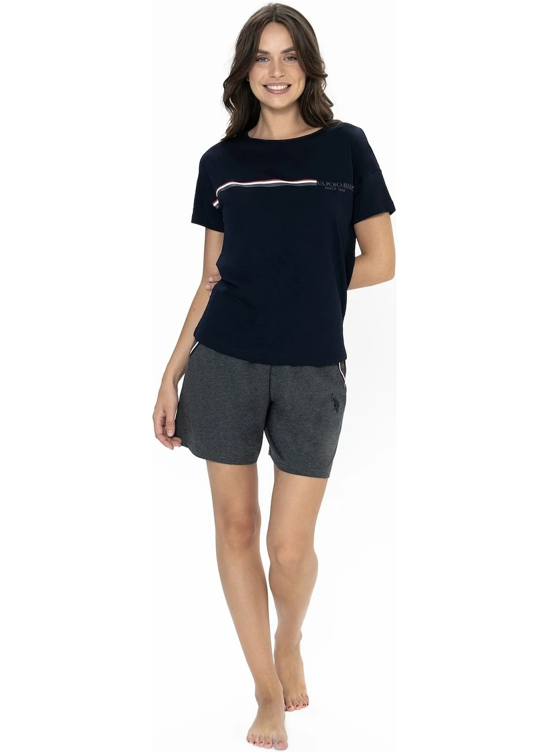 U.S. Polo Assn. 20001 Women's Short Sleeve Crew Neck Shorts Pajama Set-Navy Blue
