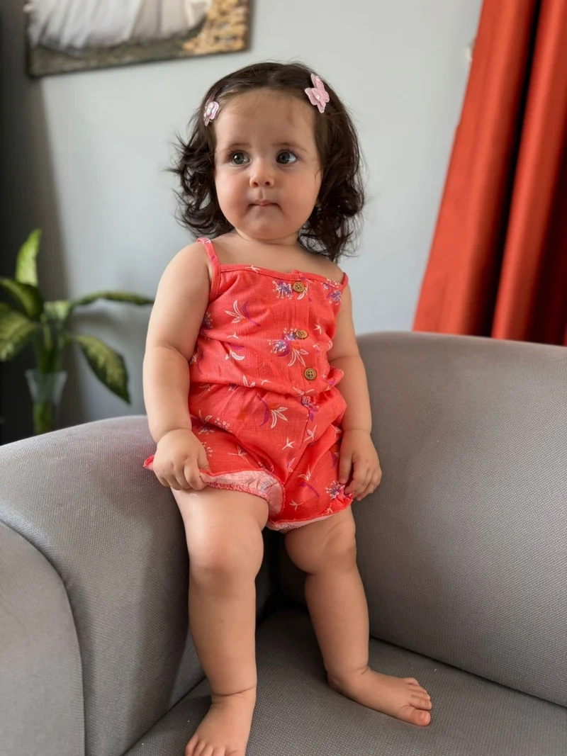 مينيمن جيجيليري My Little Ones Baby Suspender Cotton Button Detailed Girl Overalls Orange